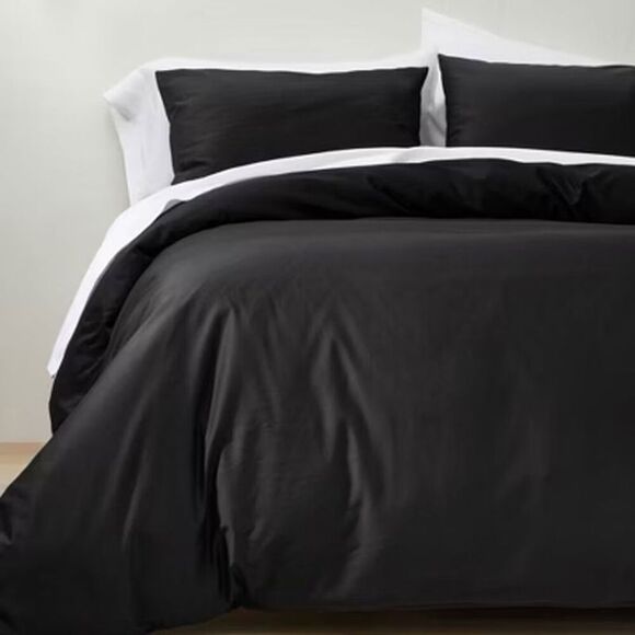 Casaluna - King Supima Washed Sateen Duvet & Sham Set Washed  Black - Picture 1 of 4